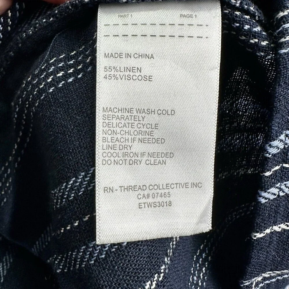 Ellen Tracy Tie Front Linen Blend Dress Size Small Navy White‎ Stripe $129 NWT